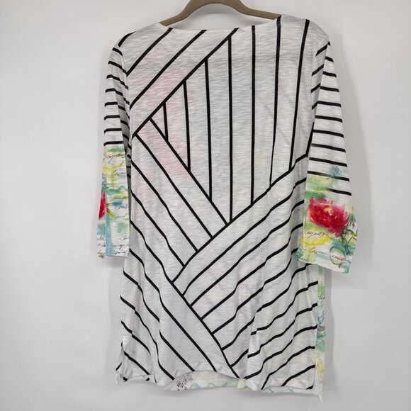 Zenergy By Chicos Womens 3/4 Sleeve Tunic Top Size large Striped Floral Design - Picture 11 of 13